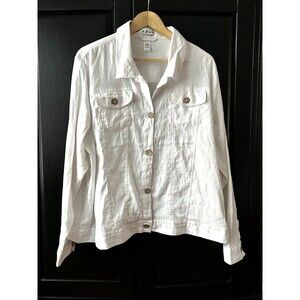 New Dash Linen Jacket Size 1x Crisp White Button Down Jean Style Coastal Pockets